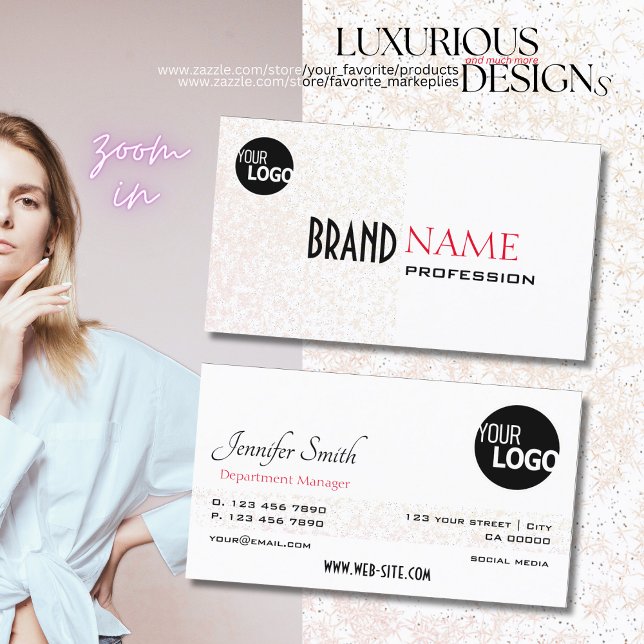 Elegantes, weißes, violettes Glitter-Logo Visitenkarte (Von Creator hochgeladen)