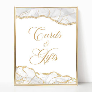 Elegantes Weißgold-Achat-Karten & Geschenke-Schild Poster