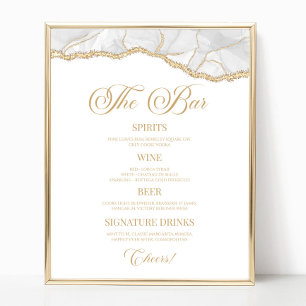 Elegantes Weißgold-Achat-Party-Bar-Menü-Schild Poster