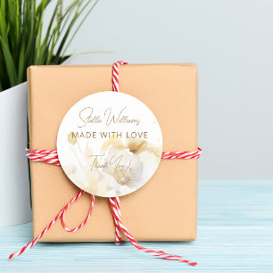 Elegantes Weißgold Blumen Danke Runder Aufkleber