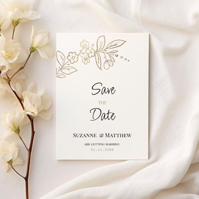 Elegantes Weißgold, einfach blumenreich Save the D Einladung (Elegant white gold simple floral Save the Date)