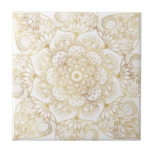 Elegantes Weißgold-Mandala-Blumenmuster Fliese