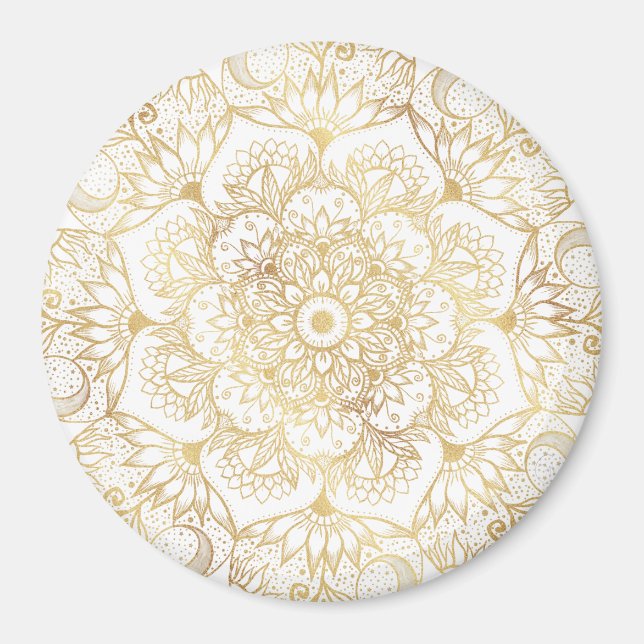 Elegantes Weißgold-Mandala-Blumenmuster  Magnet (Vorne)