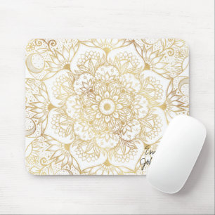 Elegantes Weißgold-Mandala-Blumenmuster Mousepad