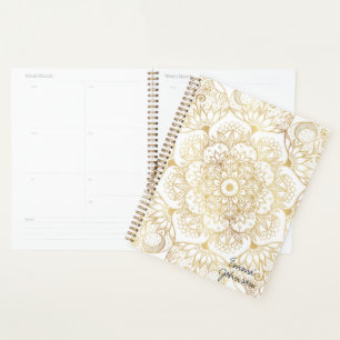 Elegantes Weißgold-Mandala-Blumenmuster Planer