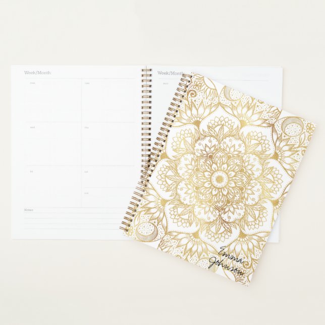 Elegantes Weißgold-Mandala-Blumenmuster  Planer (Anzeige)