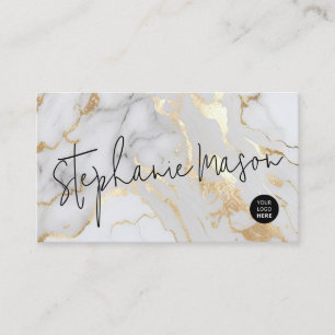 Elegantes Weißgold-Marmor-Logo Schrift Modern Visitenkarte