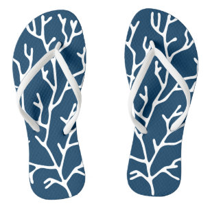 Elegantes Weißkorallenmuster - Aquamarin Blau Flip Flops