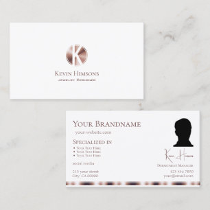 Elegantes Weißrosengold mit Monogramm und Foto Visitenkarte
