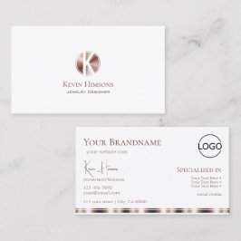 Elegantes Weißrosengold mit Monogramm und Logo Visitenkarte