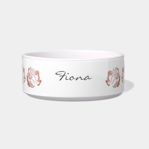 Elegantes Weißrosengoldgelb Embossed Rose Dog Bowl Napf