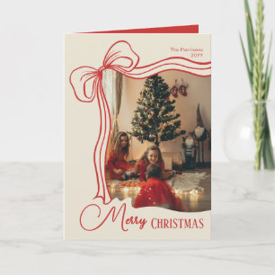 Elegantes Whimsical Red Bow Christmas Family Foto Feiertagskarte
