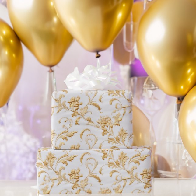 Elegantes White and Gold Damask Geschenk Geschenkpapier (Von Creator hochgeladen)