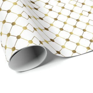 Elegantes White and Gold Dot Grid Geschenkpapier