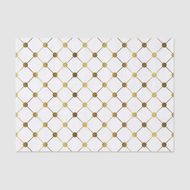 Elegantes White and Gold Dot Grid Seidenpapier (Vorderseite)
