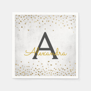 Elegantes White and Gold Foil Confetti Monogramm Serviette
