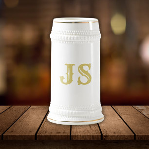 Elegantes White and Gold Monogram Bierglas
