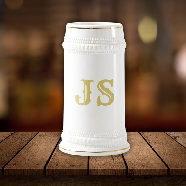 Elegantes White and Gold Monogram Bierglas (Elegant White and Gold Monogram Beer Stein)