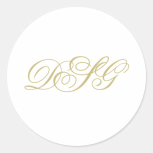 Elegantes White and Gold Monogram Runder Aufkleber