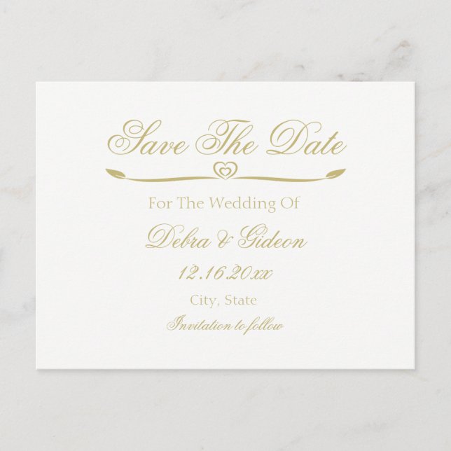 Elegantes White and Gold Monogram Save the Date Ankündigungspostkarte (Vorderseite)