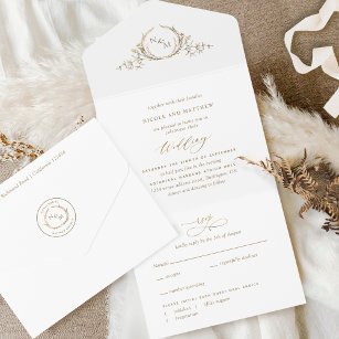 Elegantes White and Gold Monogram Wedding mit UAWG All In One Einladung
