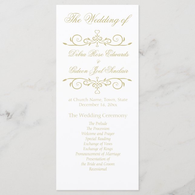 Elegantes White and Gold Monogram Wedding Program Programm (Vorderseite)