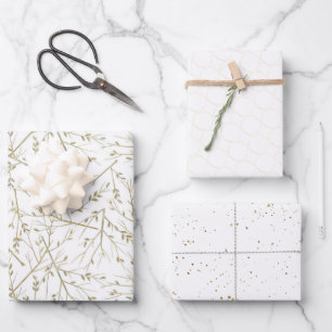 Elegantes White and Gold Muster Hochzeit Geschenkpapier Set