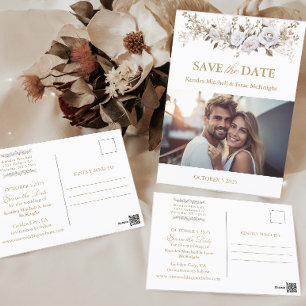 Elegantes White and Gold Rose Vintage Wedding Foto Postkarte