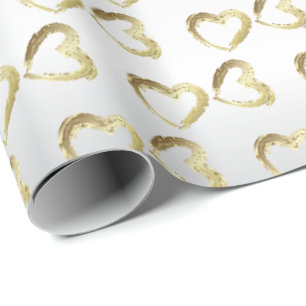 Elegantes White and Gold Wedding Hearts Geschenkpapier