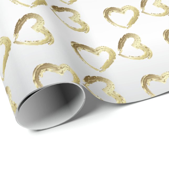 Elegantes White and Gold Wedding Hearts Geschenkpapier (Rolleneckpunkt)