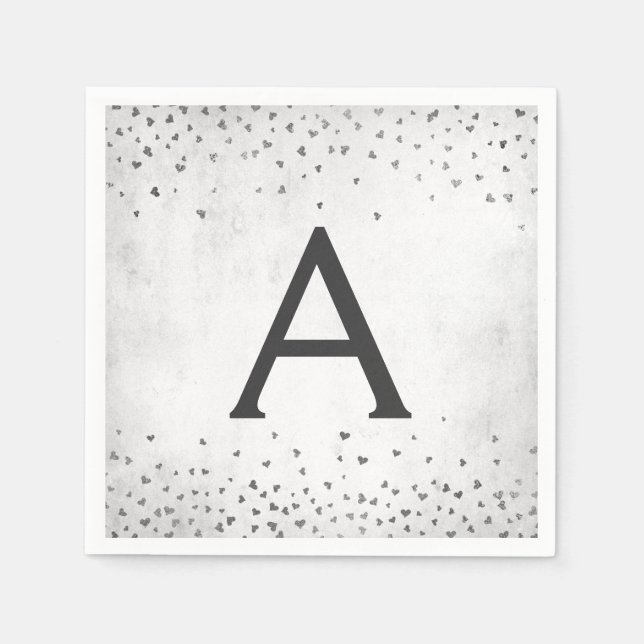 Elegantes White and Silver Foil Confetti Monogramm Serviette (Vorderseite)