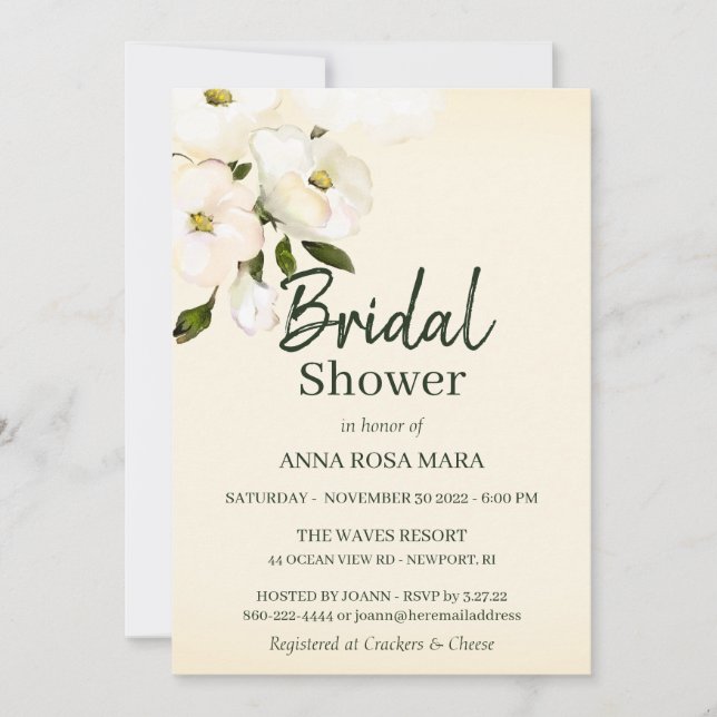 *~* Elegantes White Beach Rose Gelbes Brautparty Einladung (Vorderseite)