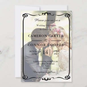 Elegantes White & Black Foto Einladung zur Hochzei