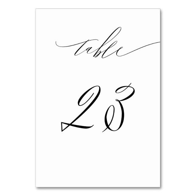 Elegantes White Black Modern Script 23 Wedding Tischnummer (Vorderseite)