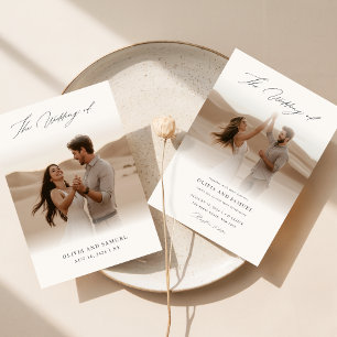 Elegantes White Black Script Overlay Foto Hochzeit Einladung