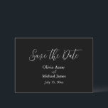 Elegantes White & Black Script Save the Date<br><div class="desc">Einfache moderne weiße und schwarze "Save the Date" Karte. Namen werden in elegantem Skript gemacht. Ideal für die Frühjahr-,  Sommer-,  Herbst- oder Winterhochzeit.</div>