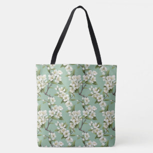 Elegantes White Blossom-Muster auf Sage Green Tasc