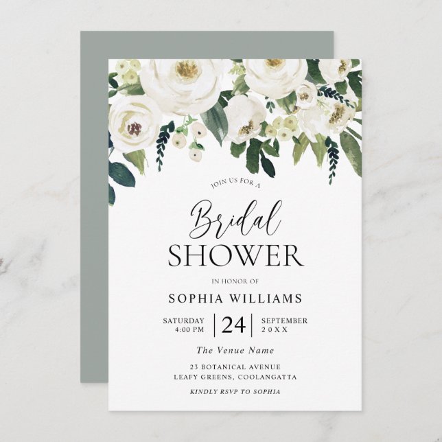 Elegantes White Blume Garden Brautparty Einladung (Vorne/Hinten)