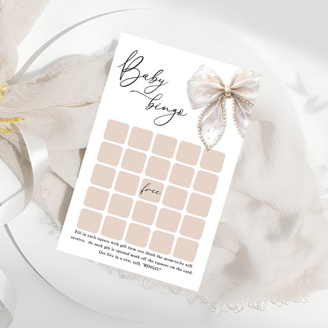 Elegantes White Bow Baby Bingo Game (Von Creator hochgeladen)