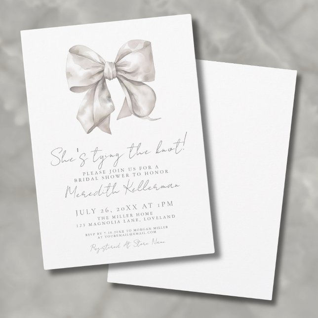 Elegantes White Bow Brautparty Einladung (Elegant White Ivory Bow Bridal Shower Invitation )