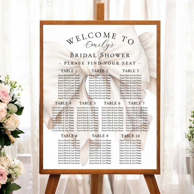 Elegantes White Bow Brautparty Seating Chart Poster (Von Creator hochgeladen)