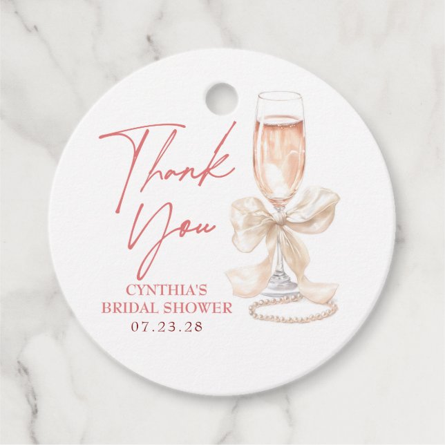 Elegantes White Bow Prosecco Brautparty Vielen Dan Geschenkanhänger (Vorderseite)