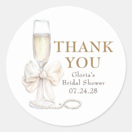 Elegantes White Bow Prosecco Brautparty Vielen Dan Runder Aufkleber