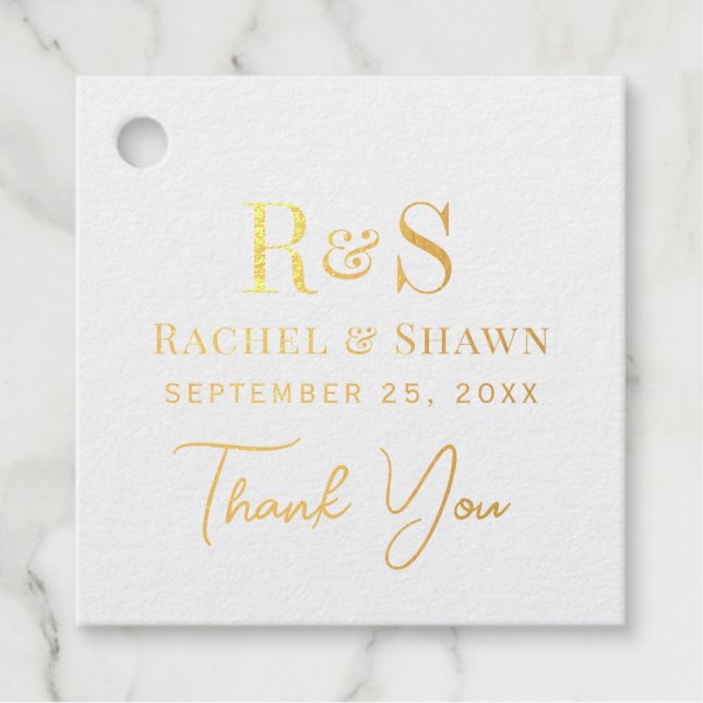 Elegantes White Chic Modernes Monogram Wedding Gol Geschenkanhänger (Vorderseite)