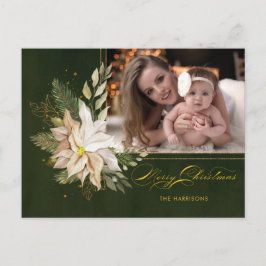 Elegantes White Christmas Blume Kalligraphie Foto Feiertagspostkarte