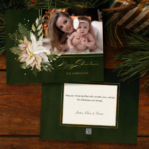 Elegantes White Christmas Blume Kalligraphie Foto Folien Feiertagskarte