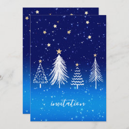Elegantes White Christmas Tree Gold Stars Abendess Einladung