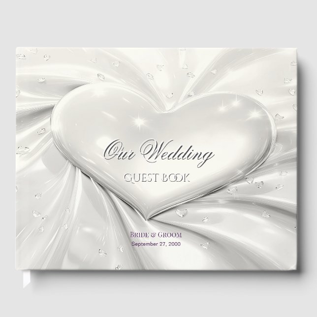 Elegantes White Cream Heart Gästebuch (Vorderseite)
