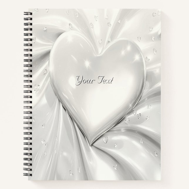 Elegantes White Cream Heart Notebook Notizbuch (Vorderseite)