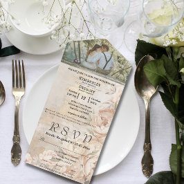 Elegantes White Cream Peony Floral Foto E-Mail All In One Einladung